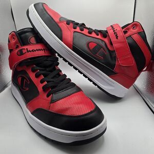 Champion Leather Shoes Mens 14 Red Black & White Drome 19 High Top Sneakers